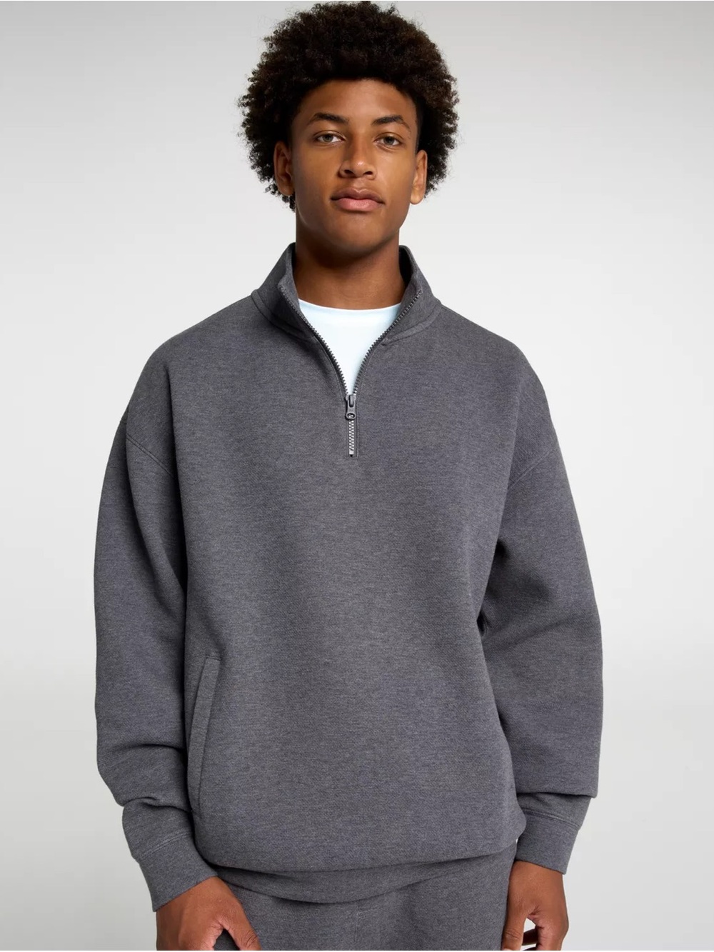 ❥𝐃𝐒𝐆: Men's Textured 1/4 Zip Jacket - Dark Heather Gray